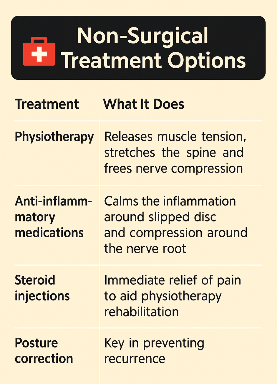 Non-Surgical Treatment Options Table explains Non-Surgical Treatment Options for Cervical Radiculopathy | Mangattil Rajesh | Spine Surgeon London | www.spinesurgeon.london